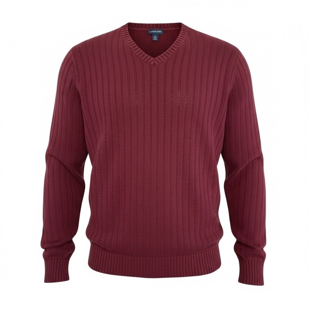 Lands' End Men's XL Burgundy Ribbed V-Neck Sweater 100%‎ Cotton